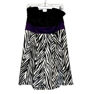 Wishes Wishes Wishes Strapless Black & White Animal Print w/Purple Dress Size 16